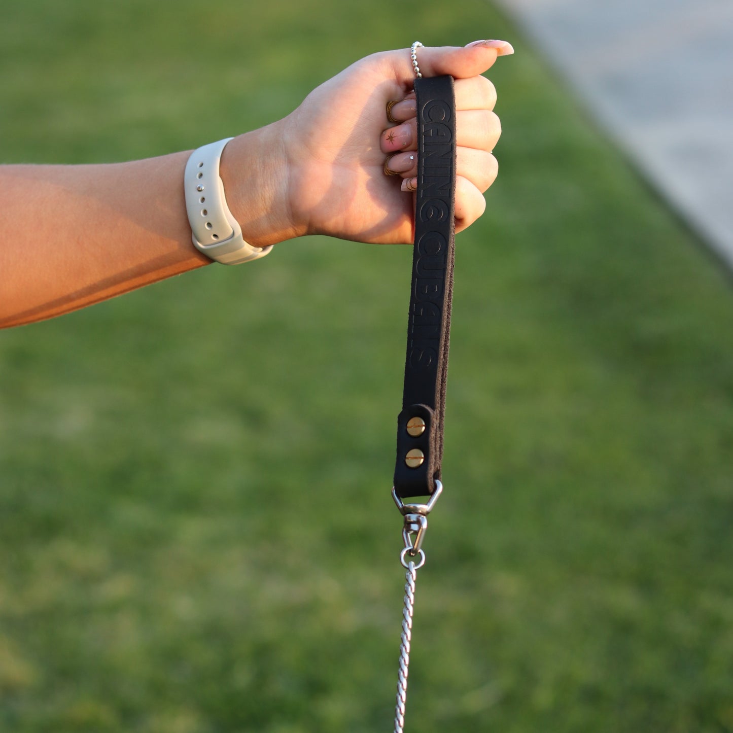 Silver Slip Lead with Leather Handle - Canine Cubans