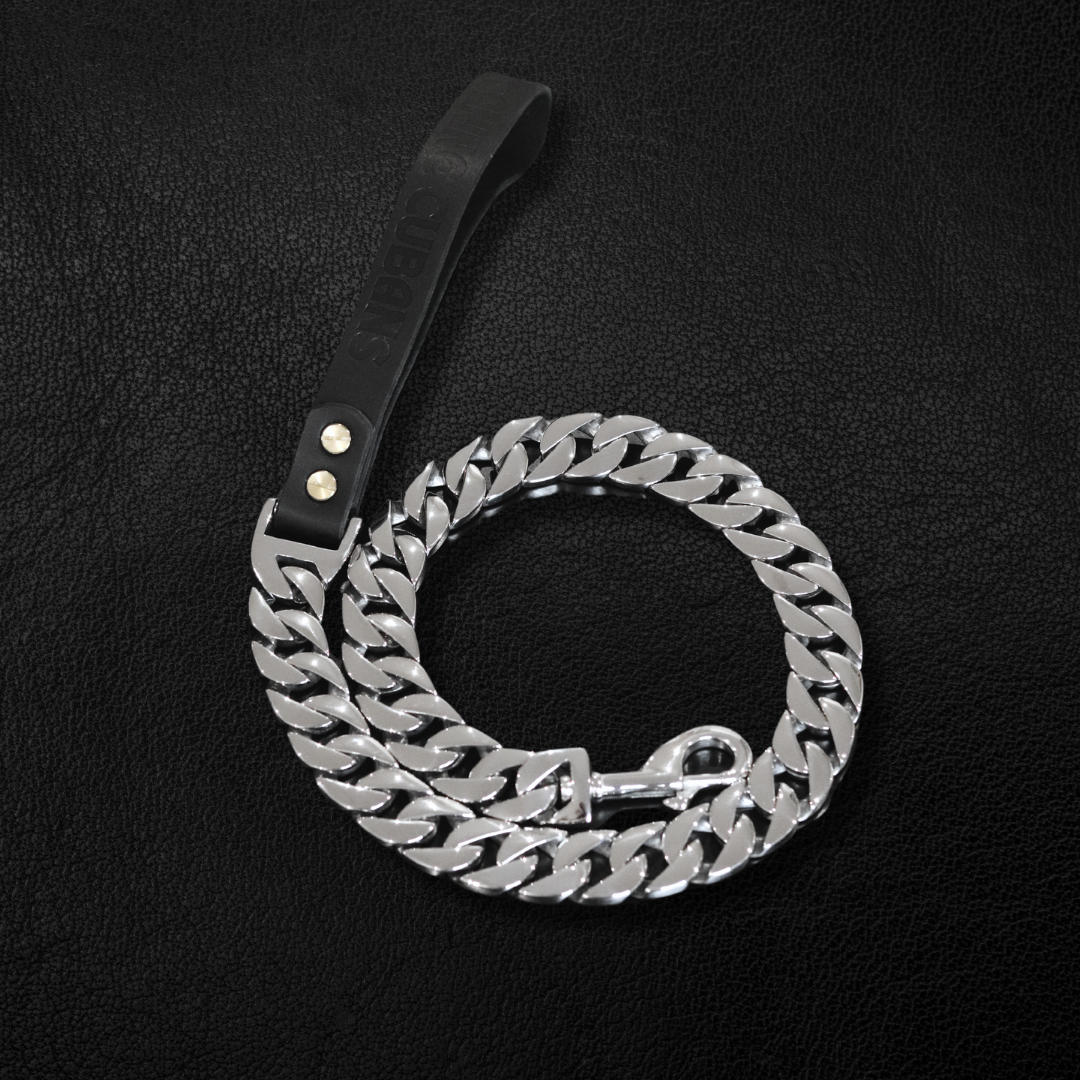25mm Silver Cuban Link Leash - Canine Cubans