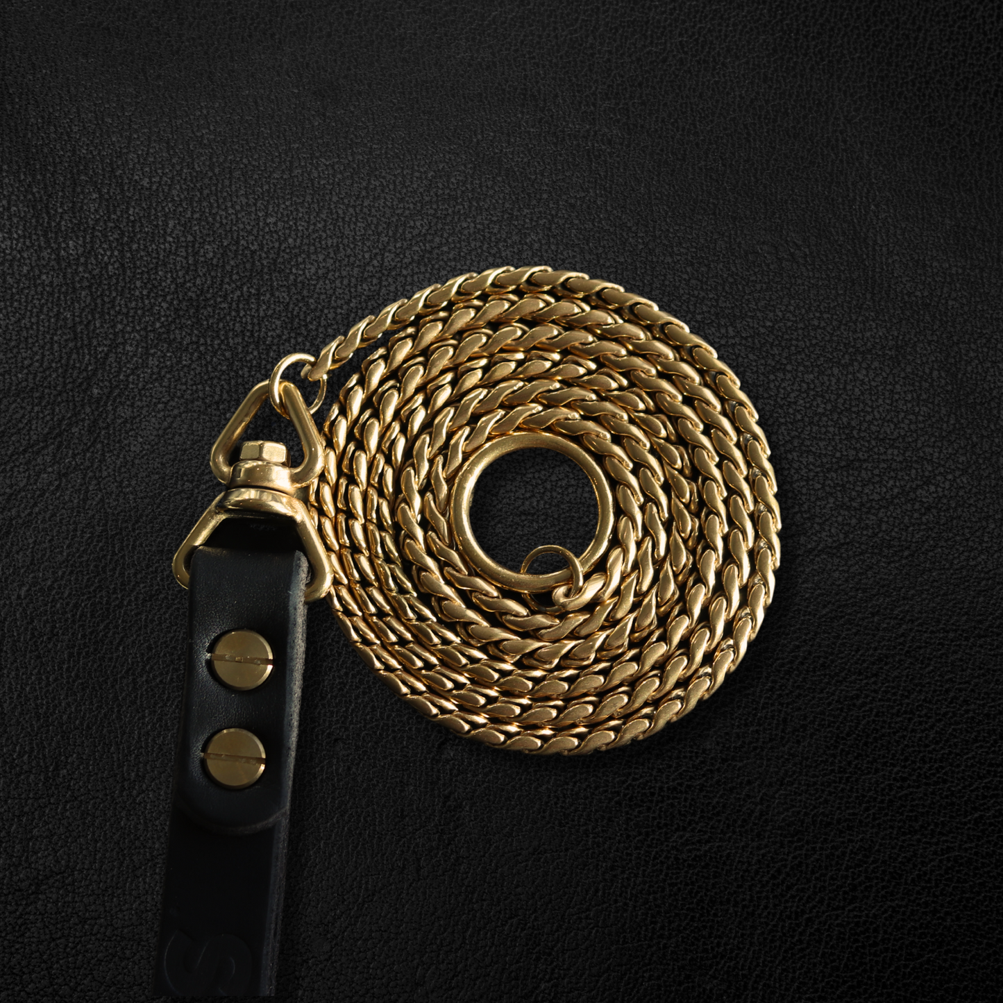 Gold Slip Lead with Leather Handle - Canine Cubans