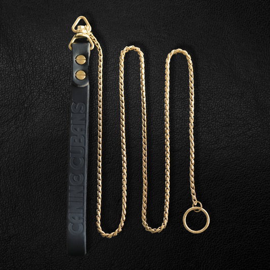 Gold Slip Lead with Leather Handle - Canine Cubans
