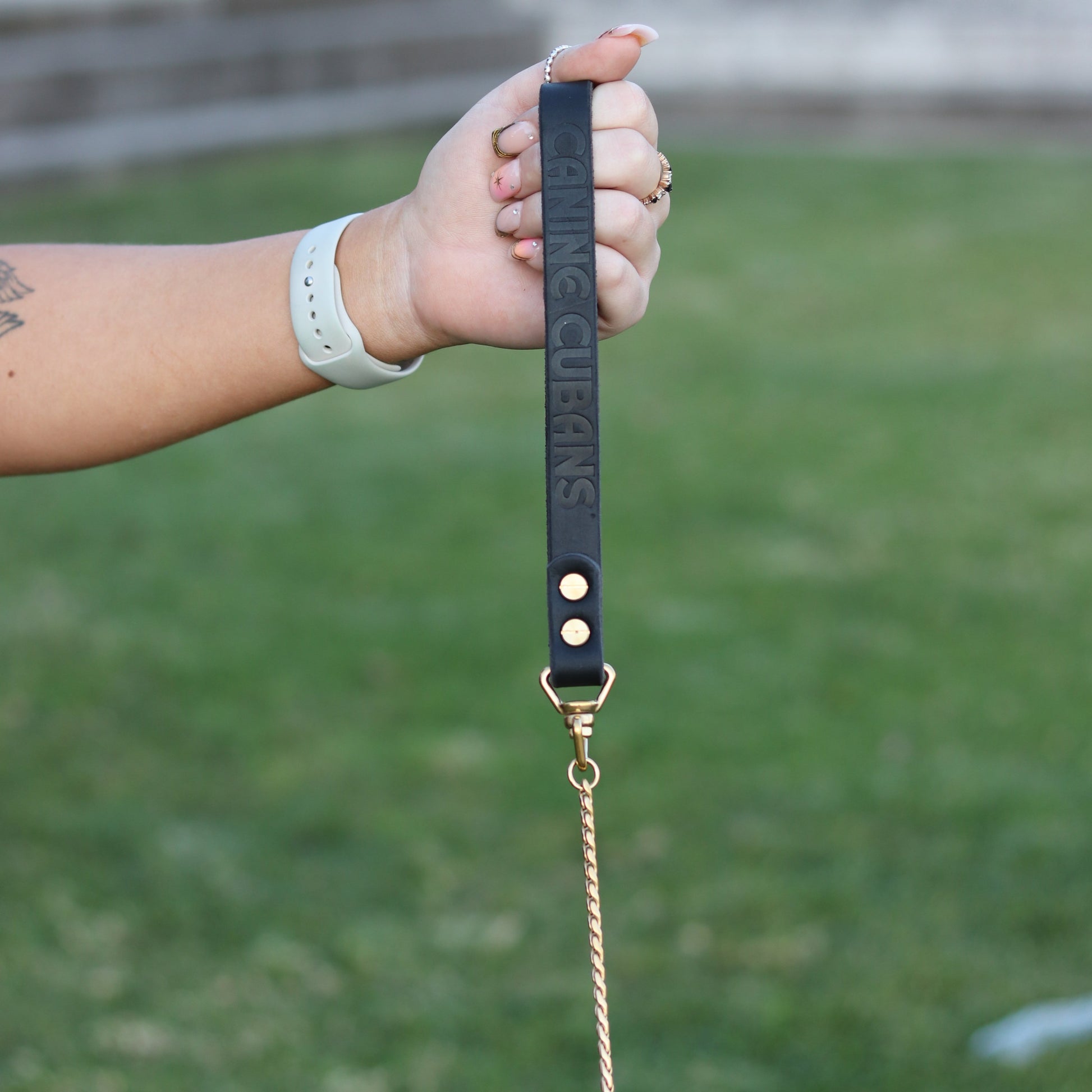 Gold Slip Lead with Leather Handle - Canine Cubans