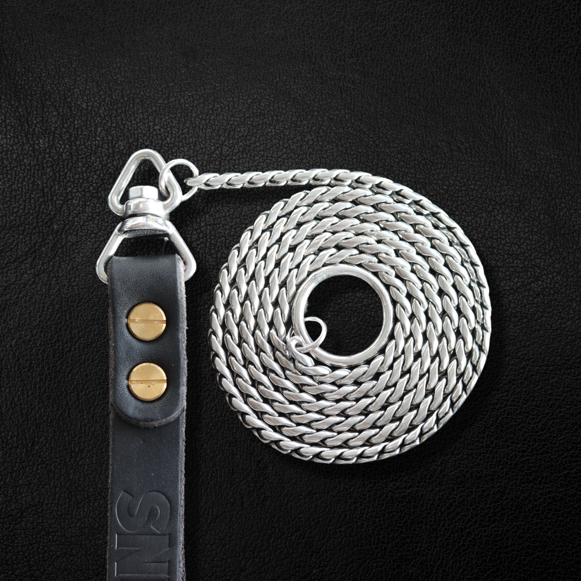 Silver Slip Lead with Leather Handle - Canine Cubans
